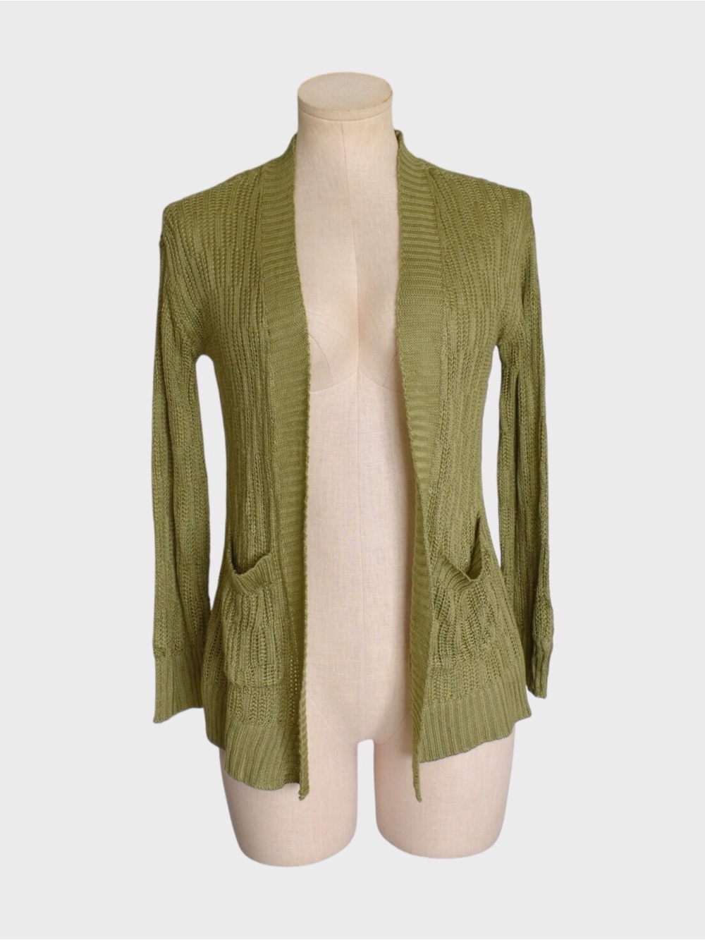 dip Olive Green Open Front Knit Cardigan